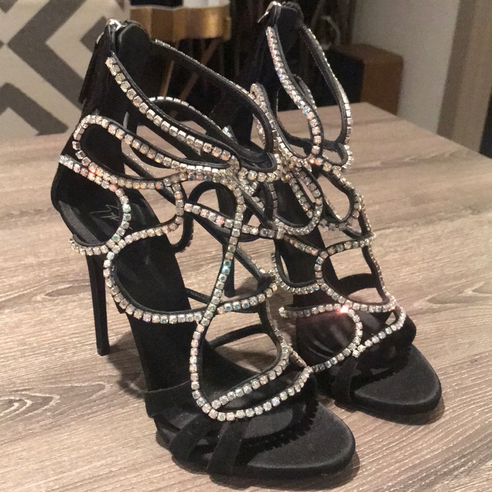 Giuseppe Zanotti Crystal Satin Strappy Pumps